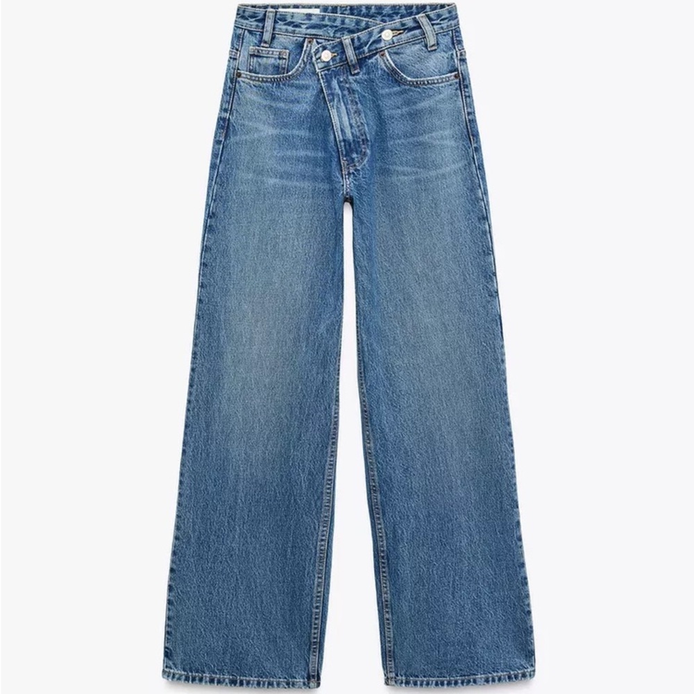 ZARA TRF HIGH-WAIST WIDE LEG CROSSOVER JEANS